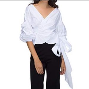 White Wrap Bow Top Blouse  NWT